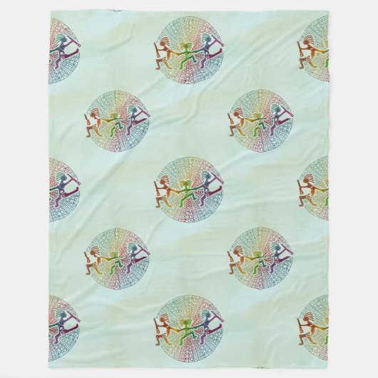 ココペリ-先住民アメリカのシームレスパターン5 フリースブランケット (正面)