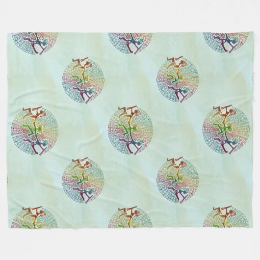 ココペリ-先住民アメリカのシームレスパターン5 フリースブランケット (正面(横))