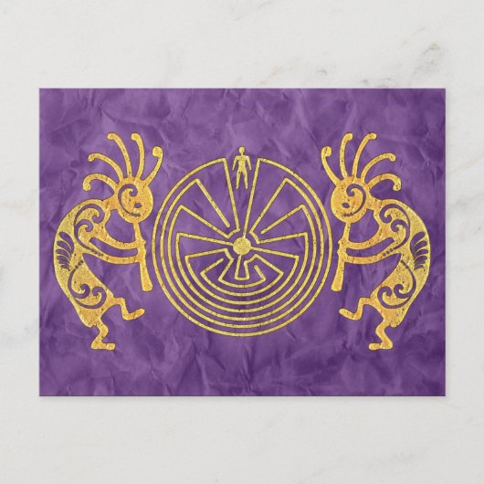 ココペリ/男性が迷路の金ゴールド+アイディア ポストカード (正面)