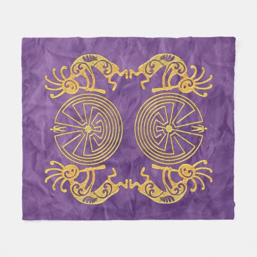 ココペリ/迷路の男の金ゴールド+あなたのアイディア フリースブランケット (正面(横))