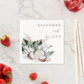 ココモダンコナッツコーラル&ホワイトフローラネームナプキンス スタンダードカクテルナプキン (インサイチュ)