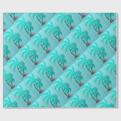 ココヤシの木の木の下のヴィンテージサンタ ラッピングペーパー (フラット)