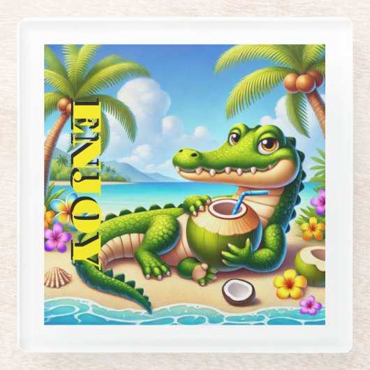 ココ水付ココドリロ ガラスコースター (正面)