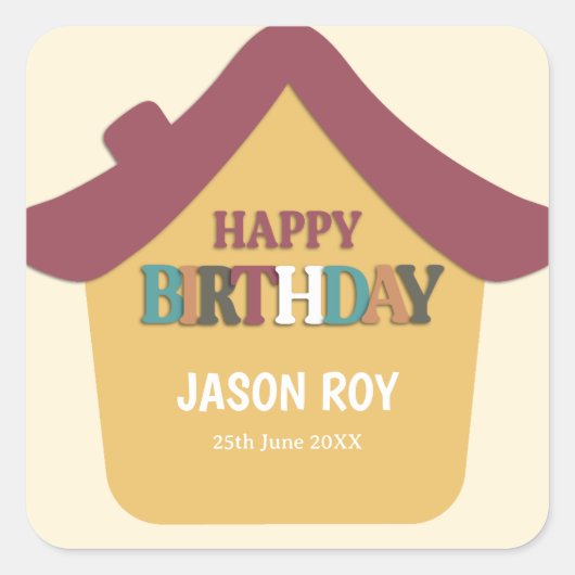 コジカラフルーハウス子供の誕生日パーティー スクエアシール (正面)