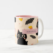 コジパーソナライズされたー秋ハロウィーンかわいい黒猫 ツートーンマグカップ (正面右)