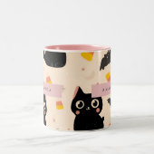 コジパーソナライズされたー秋ハロウィーンかわいい黒猫 ツートーンマグカップ (中央)