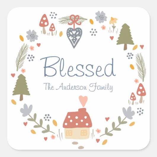 コジパーソナライズされたー賛美カントリーコテージハイゲ スクエアシール (正面)