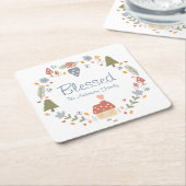 コジパーソナライズされたー賛美カントリーコテージハイゲ スクエアペーパーコースター (アングル)