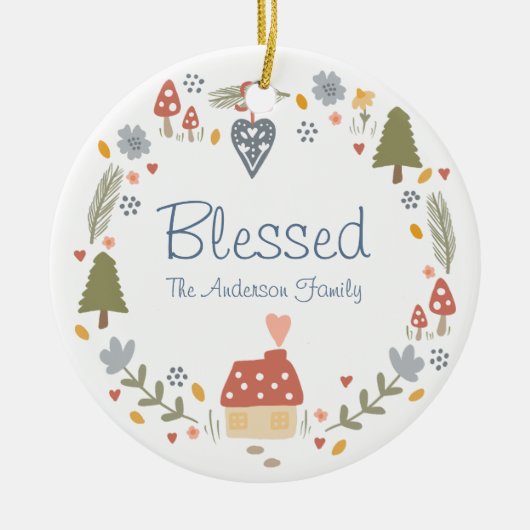 コジパーソナライズされたー賛美カントリーコテージハイゲ セラミックオーナメント (正面)