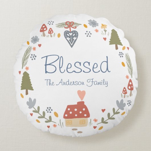 コジパーソナライズされたー賛美カントリーコテージハイゲ ラウンドクッション (正面)