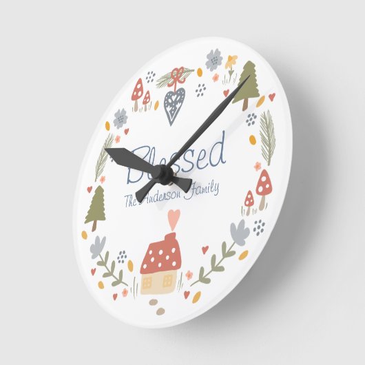 コジパーソナライズされたー賛美カントリーコテージハイゲ ラウンド壁時計 (傾斜)