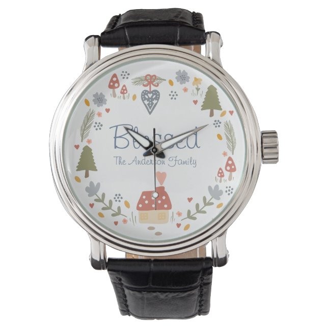 コジパーソナライズされたー賛美カントリーコテージハイゲ 腕時計 (正面)