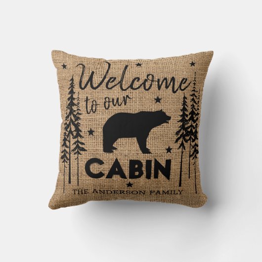 コジ素朴ーようこそ私たちのキャビンファミリー名 クッション (裏面)