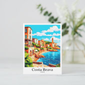 コスタブラバスペインヴィンテージトラベルイラストレーション ポストカード (スタンド正面)