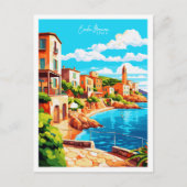 コスタブラバスペインヴィンテージ旅行イラストレーション ポストカード (正面)