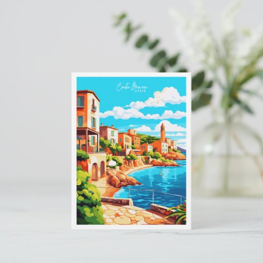 コスタブラバスペインヴィンテージ旅行イラストレーション ポストカード (スタンド正面)