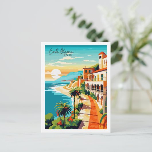 コスタブランカスペインヴィンテージ旅行イラストレーション ポストカード (スタンド正面)