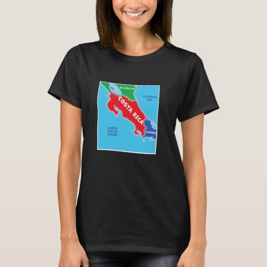 コスタリカと近隣の簡略化された色の地図 Tシャツ (正面)