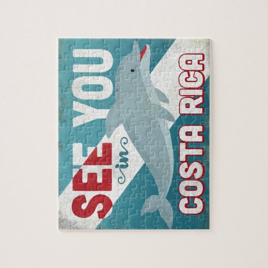 コスタリカのイルカ-レトロのヴィンテージ旅行 ジグソーパズル (縦)