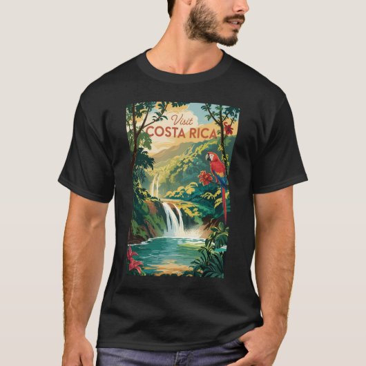 コスタリカのオウムのイラスト 旅行アート ビンテージスタイル Tシャツ (正面)