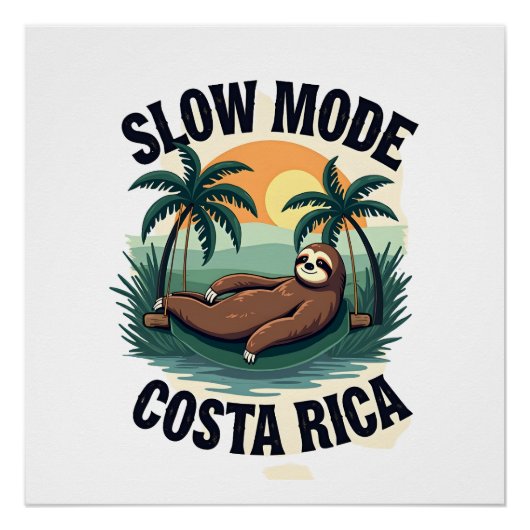 コスタリカのナマケモノ ビンテージ バケーションTシャツ ポスター (正面)