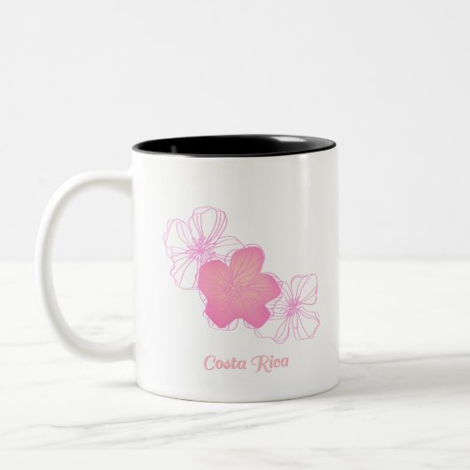 コスタリカのピンクの花の記念品のコーヒー ツートーンマグカップ (左)