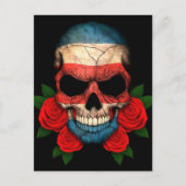 コスタリカの国旗のドクロに赤いバラ ポストカード (正面)