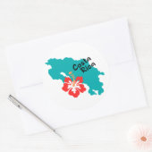 コスタリカの地図とハイビスカス ラウンドシール (封筒)