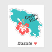 コスタリカの地図ハイビスカスの花の輪郭 シール (シート)