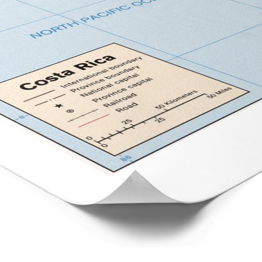コスタリカの地図 ポスター (角)