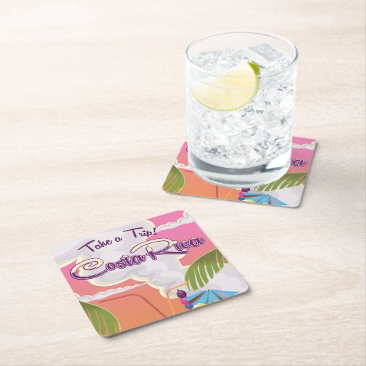 コスタリカの旅行ポスター。 スクエアペーパーコースター (インサイチュ)