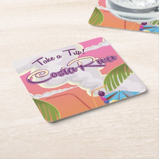 コスタリカの旅行ポスター。 スクエアペーパーコースター (アングル)