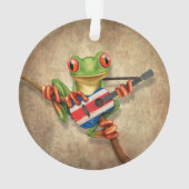 コスタリカの旗のギターを演奏しているアマガエル オーナメント (裏面)