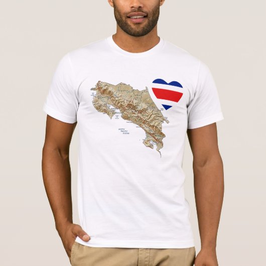コスタリカの旗のハート + 地図のTシャツ Tシャツ (正面)