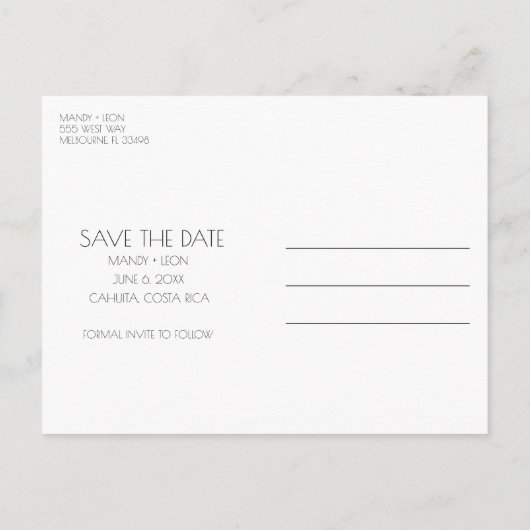 コスタリカの結婚式の日付を保存 案内ポストカード (裏面)