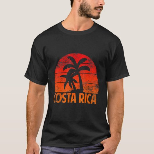 コスタリカサンセットパームツリーレトロ Tシャツ (正面)
