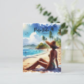 コスタリカビーチプラヴィダの水彩画 ポストカード (スタンド正面)