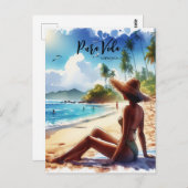 コスタリカビーチプラヴィダの水彩画 ポストカード (正面/裏面)