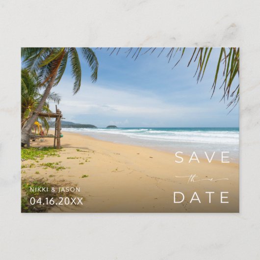 コスタリカビーチ目的地の結婚式の日付を保存 案内ポストカード (正面)