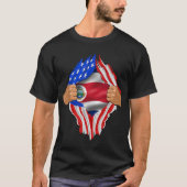 コスタリカルーツUSA国旗Patriotic Costa Ican He Tシャツ (正面)