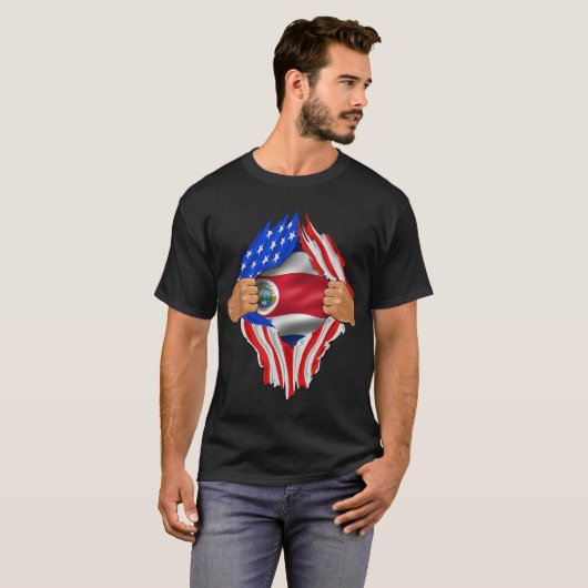 コスタリカルーツUSA国旗Patriotic Costa Ican He Tシャツ (正面フル)