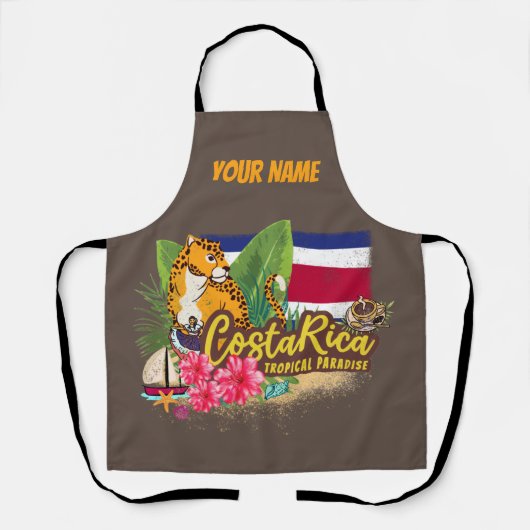 コスタリカレトロ大きな猫ヴィンテージ旗土産 エプロン (正面)