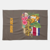 コスタリカレトロ大きな猫ヴィンテージ旗土産 キッチンタオル (横)