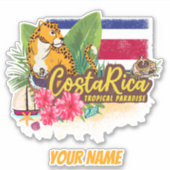 コスタリカレトロ大きな猫ヴィンテージ旗土産 シール (正面)