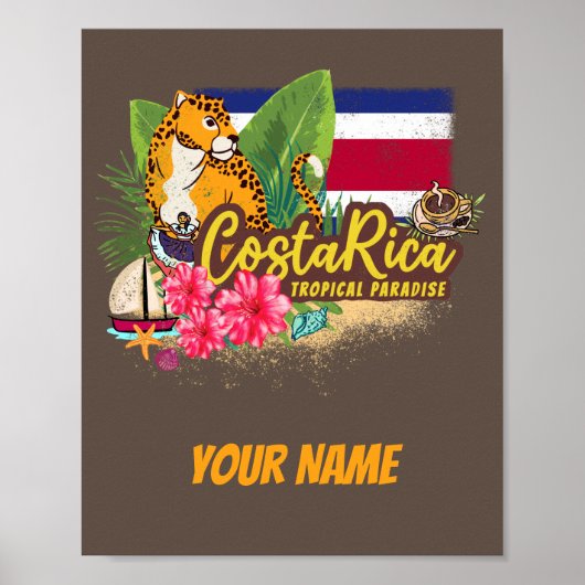 コスタリカレトロ大きな猫ヴィンテージ旗土産 ポスター (正面)