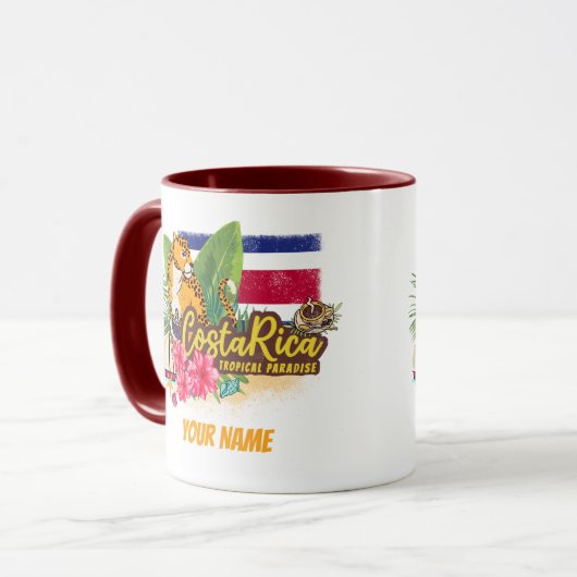 コスタリカレトロ大きな猫ヴィンテージ旗土産 マグカップ (正面左)
