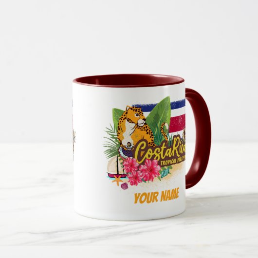 コスタリカレトロ大きな猫ヴィンテージ旗土産 マグカップ (正面右)