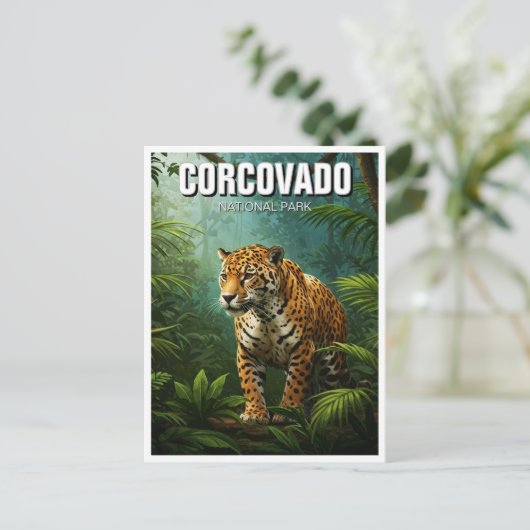 コスタリカ国立公園旅行ジャガー ポストカード (スタンド正面)