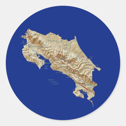 コスタリカ地図シール ラウンドシール (正面)