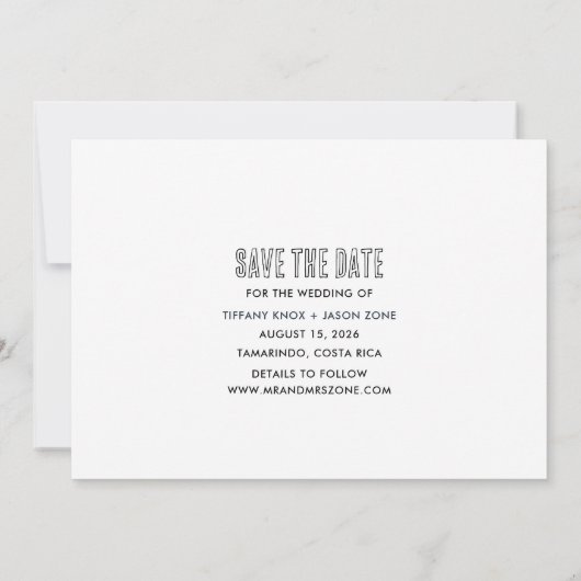 コスタリカ宛先ビーチ結婚式日付の保存 セーブザデート (裏面)